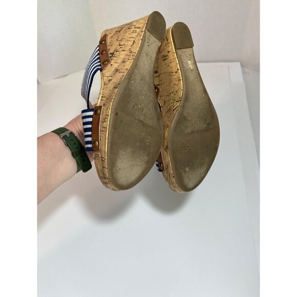 Report Dustin Wedge Sandals With Striped Fabric & Cork Platform Size 7 - Picture 8 of 11